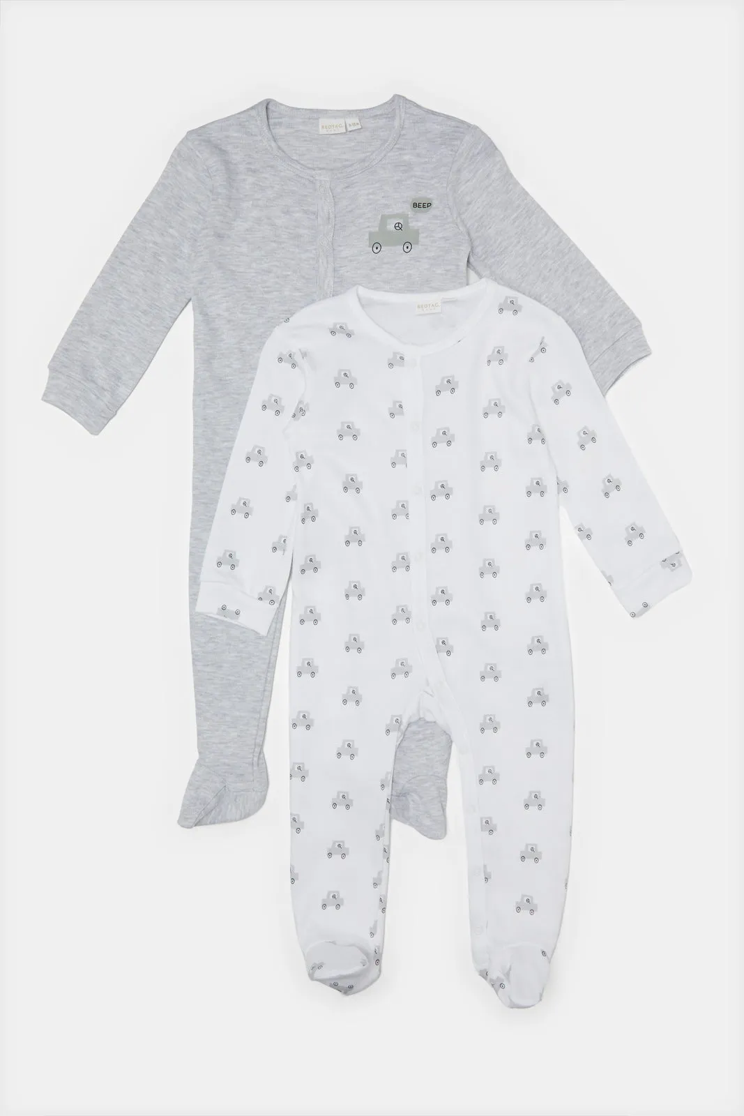 Baby Grey And White Sleepsuit Set (Pack of 2)