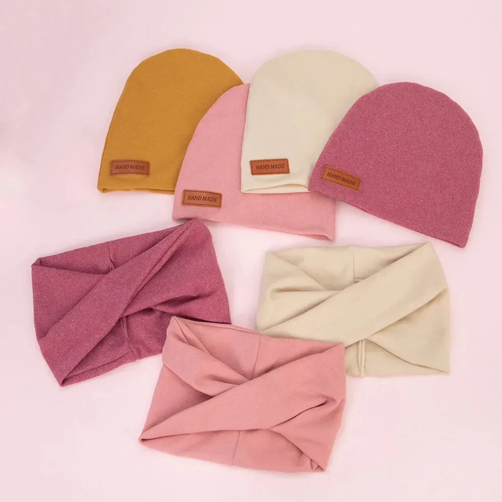 Baby Hats: 2Pcs/Lot Faux Cashmere Baby Turban Hats Scarf Set Newborn Kids Leather