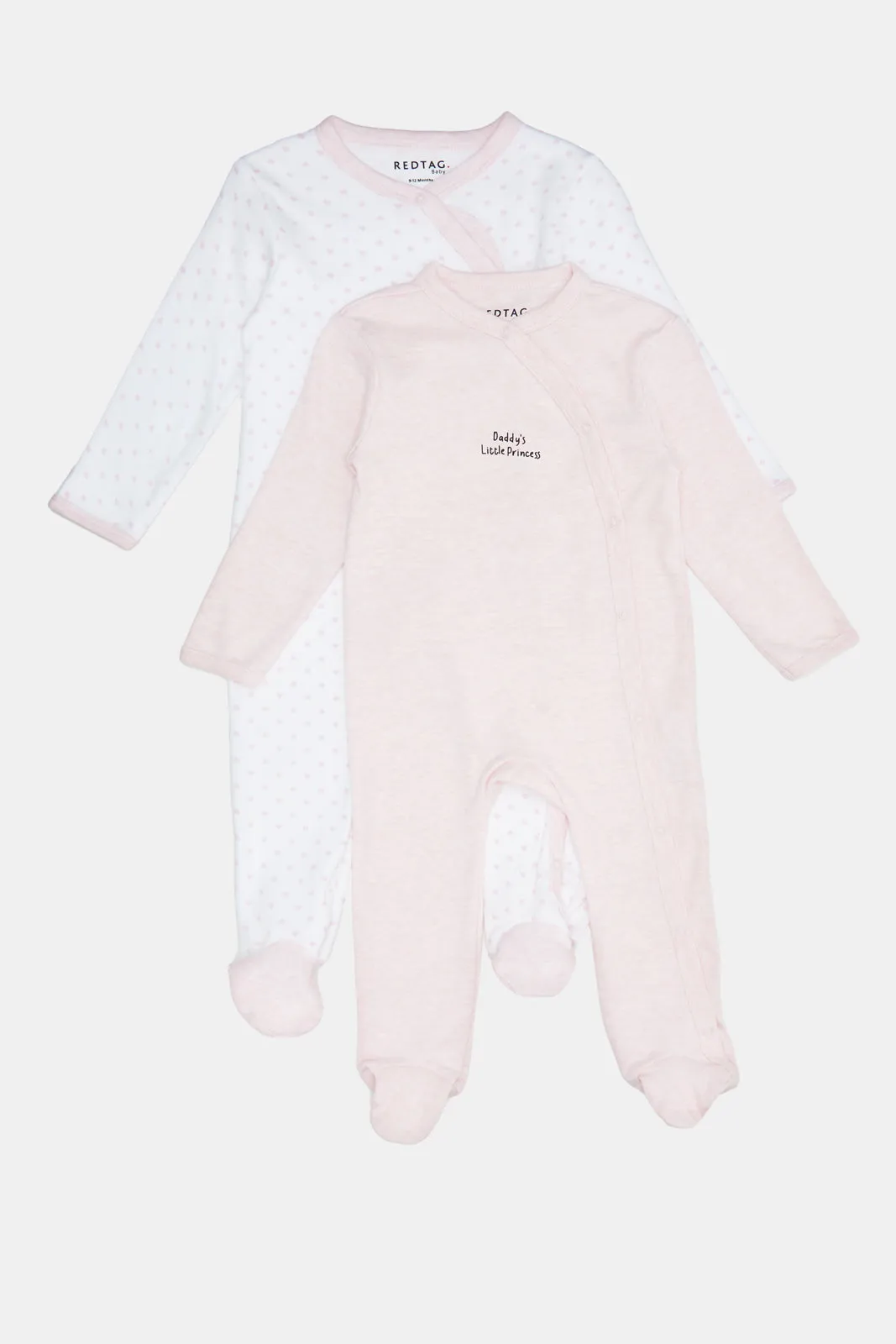 Baby Pink And White Printed Sleepsuit Set (Pack of 2)