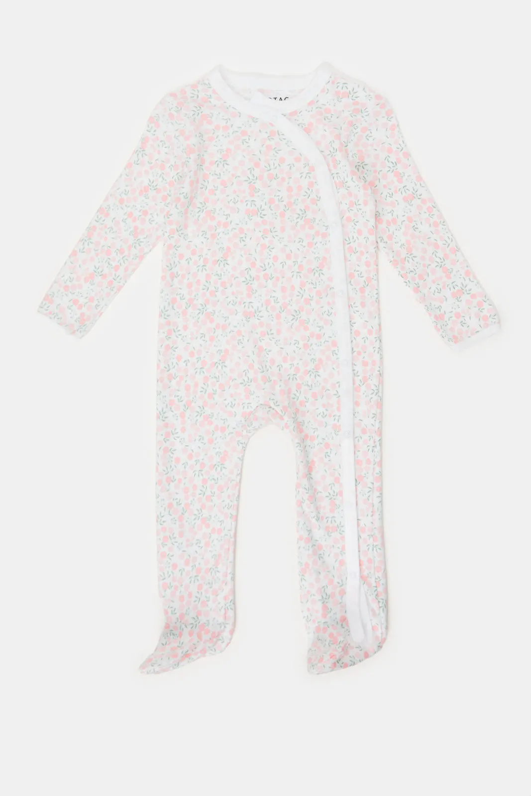 Baby Pink And White Printed Sleepsuit Set (Pack of 2)