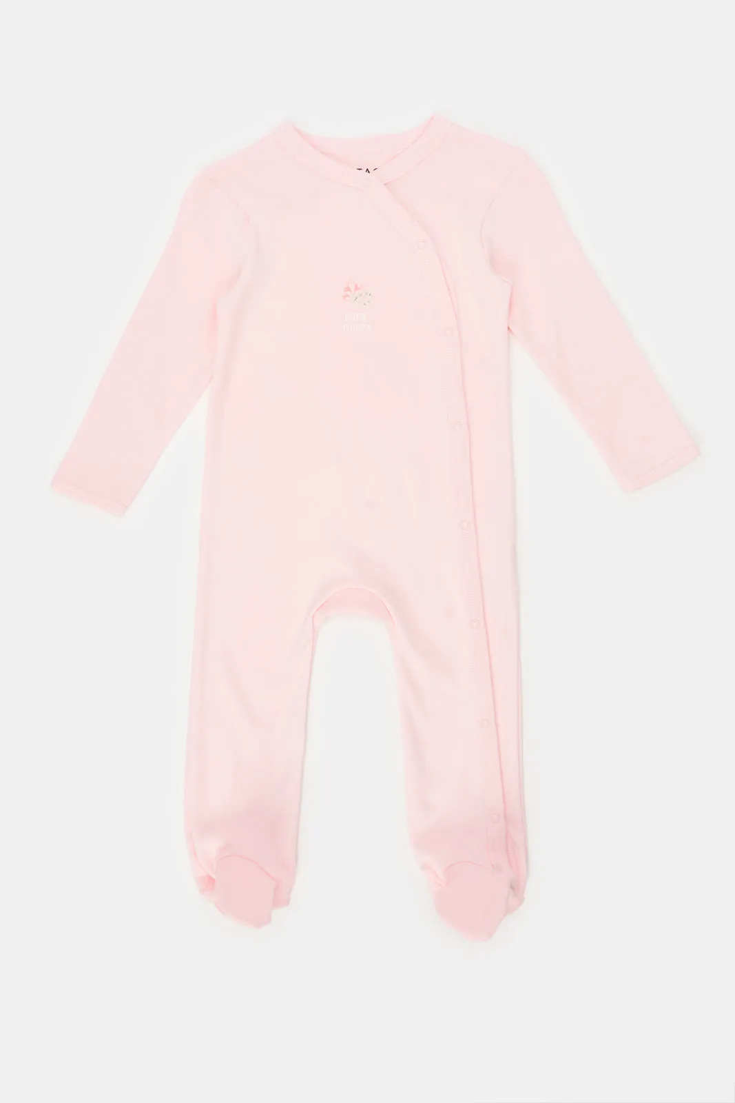Baby Pink And White Printed Sleepsuit Set (Pack of 2)