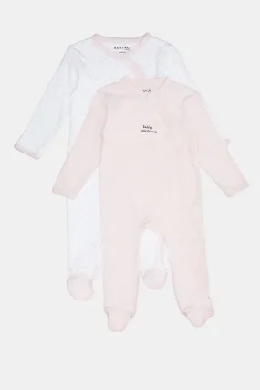 Baby Pink And White Printed Sleepsuit Set (Pack of 2)