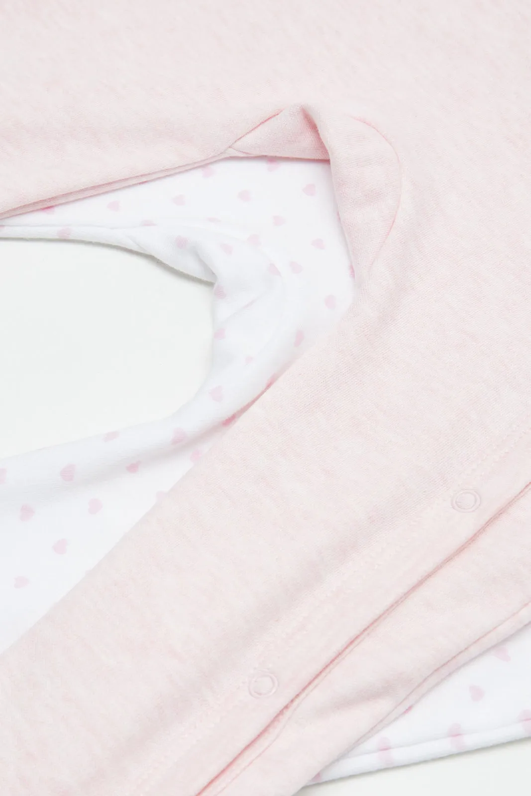 Baby Pink And White Printed Sleepsuit Set (Pack of 2)