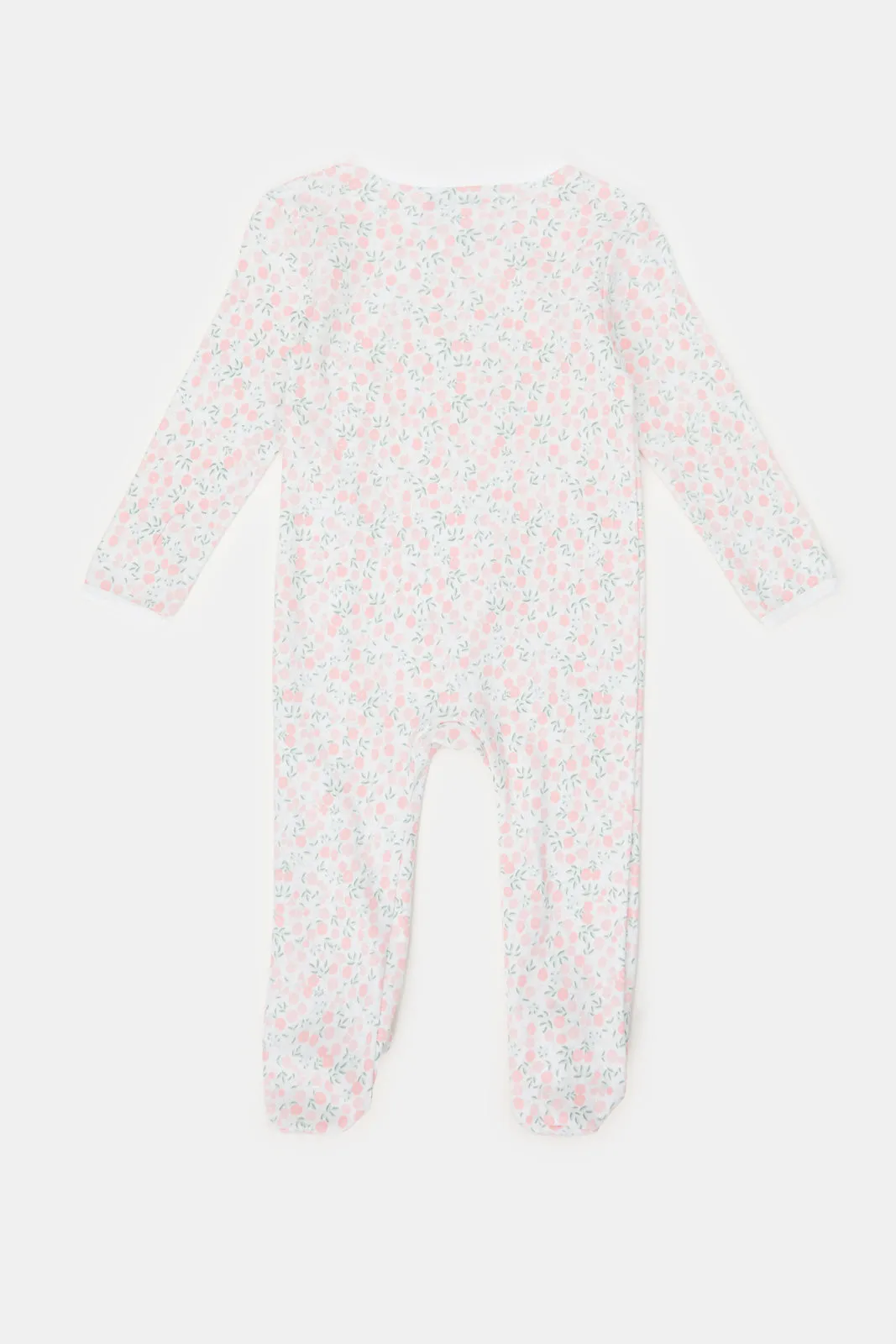 Baby Pink And White Printed Sleepsuit Set (Pack of 2)