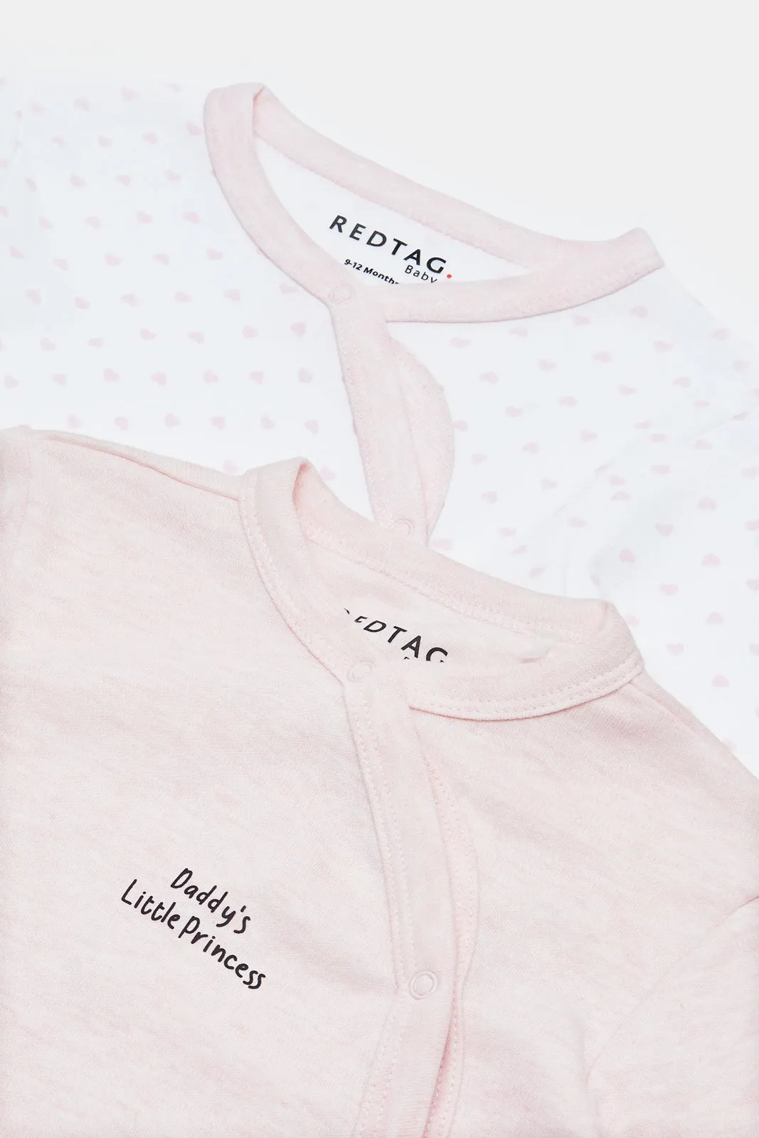 Baby Pink And White Printed Sleepsuit Set (Pack of 2)