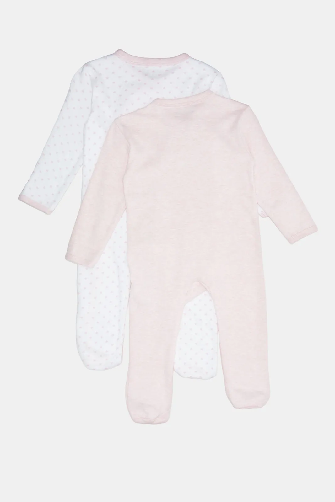 Baby Pink And White Printed Sleepsuit Set (Pack of 2)