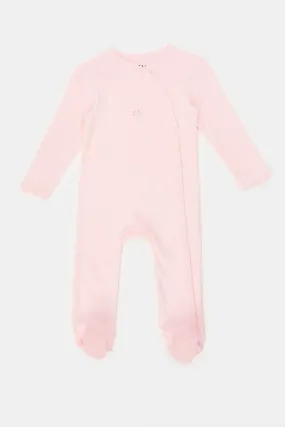 Baby Pink And White Printed Sleepsuit Set (Pack of 2)