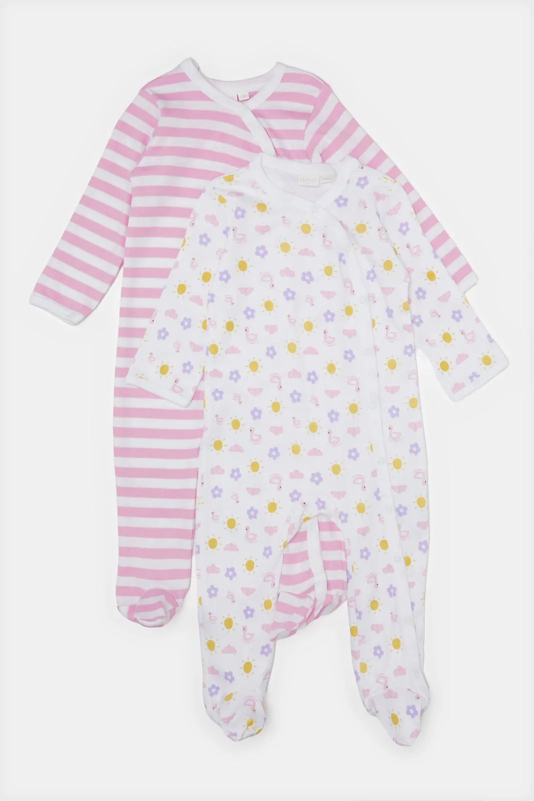 Baby Pink And White Sleepsuit Set (Pack of 2)