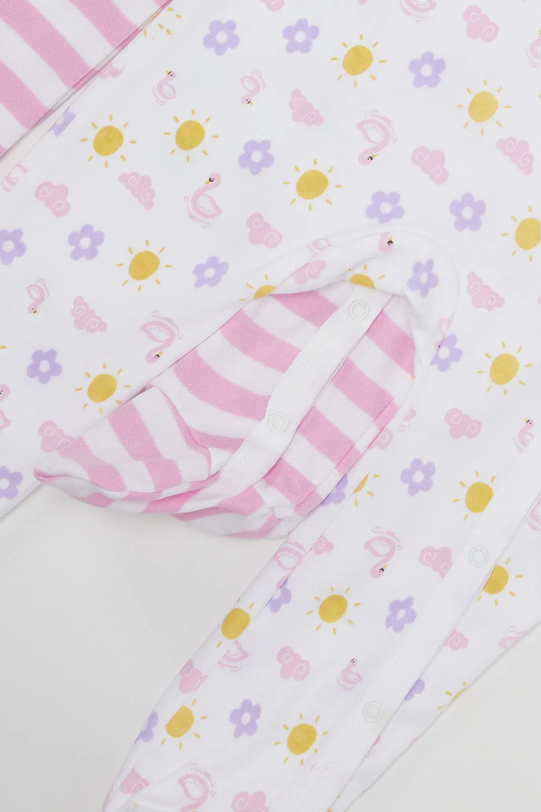 Baby Pink And White Sleepsuit Set (Pack of 2)