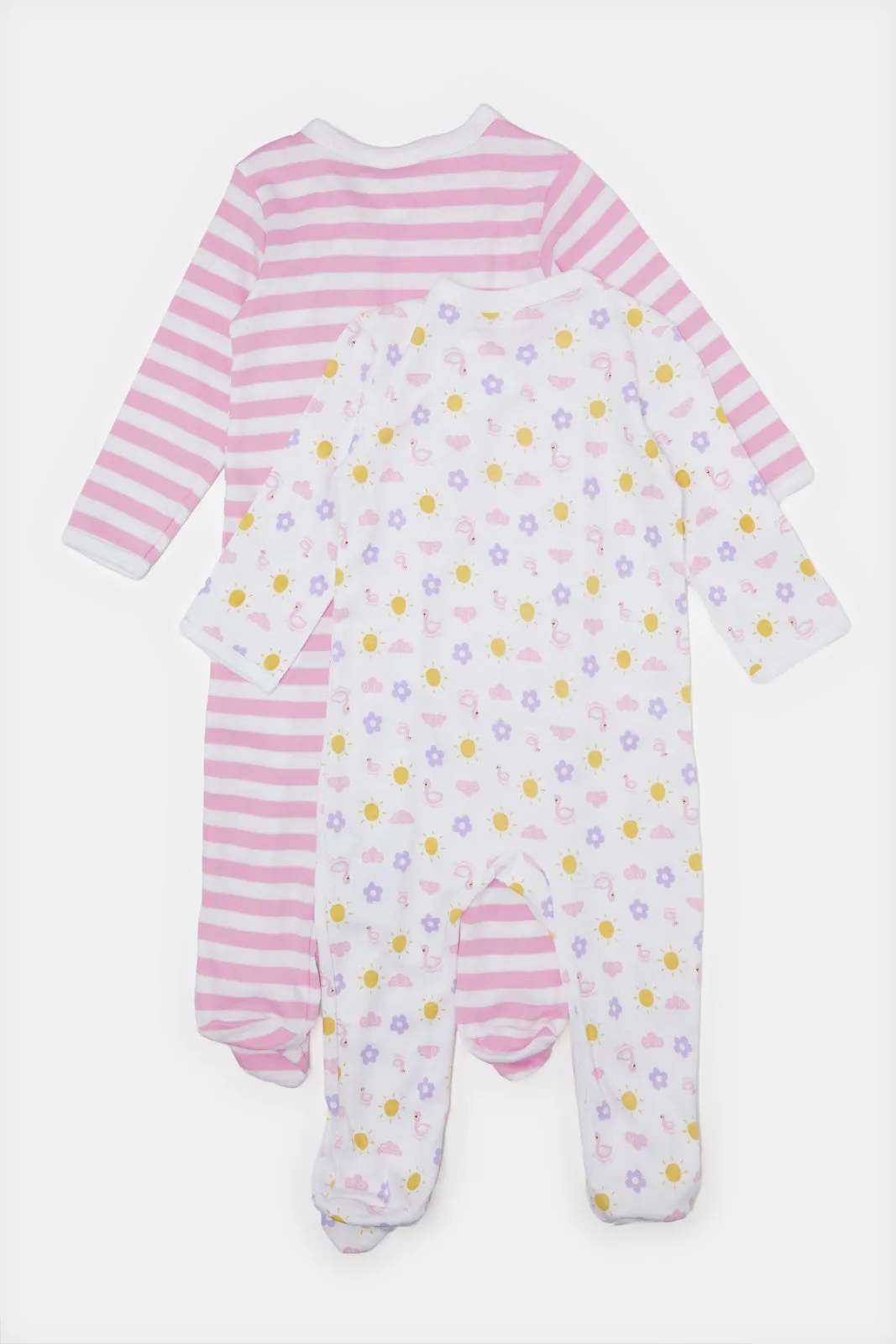 Baby Pink And White Sleepsuit Set (Pack of 2)