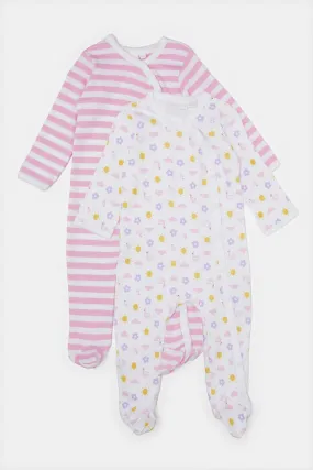 Baby Pink And White Sleepsuit Set (Pack of 2)
