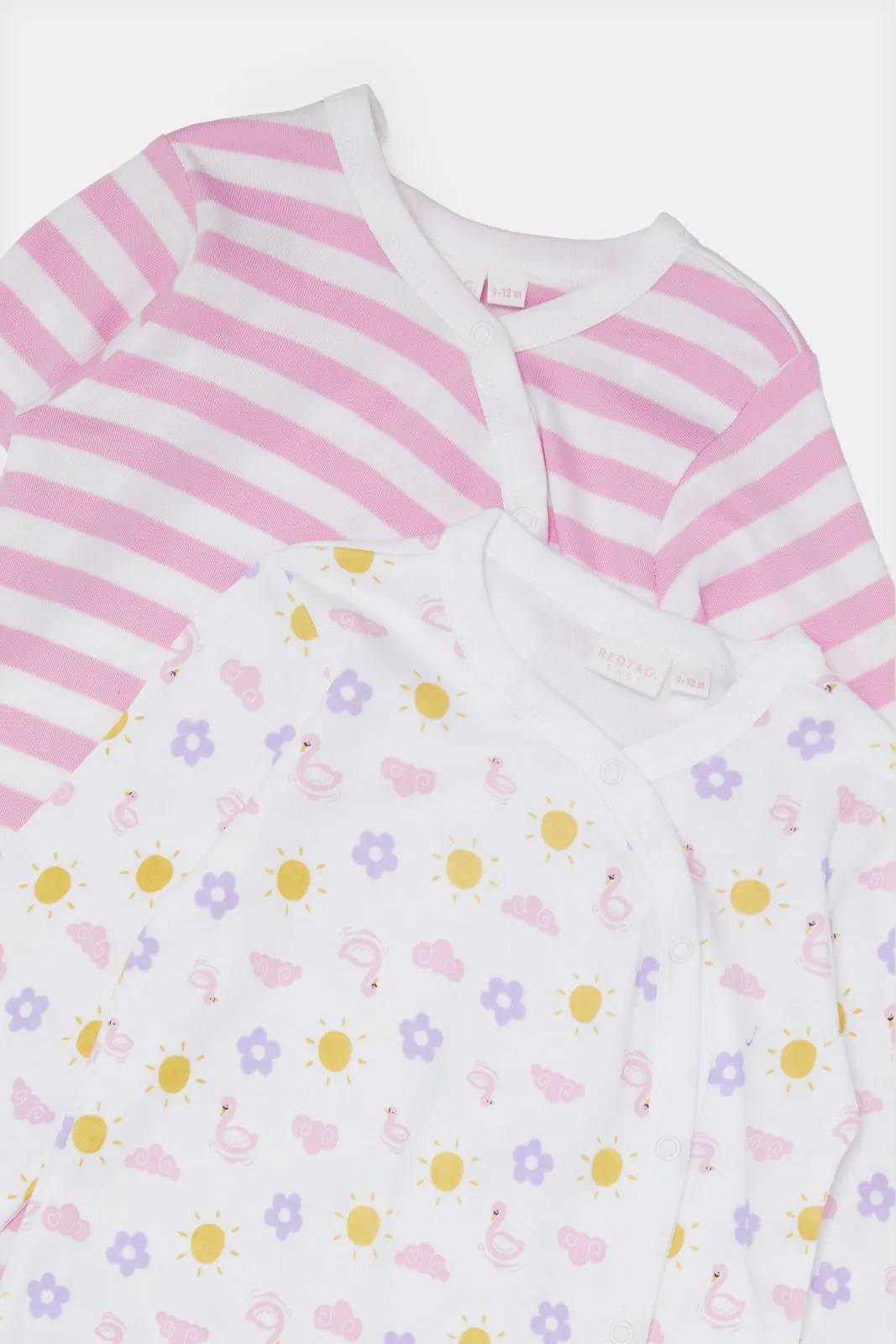 Baby Pink And White Sleepsuit Set (Pack of 2)