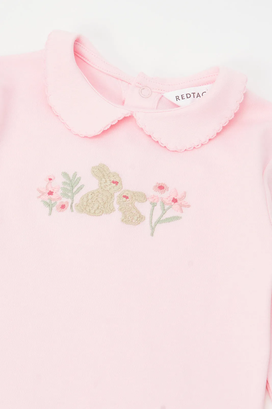 Baby Pink Embroidered Sleepsuit