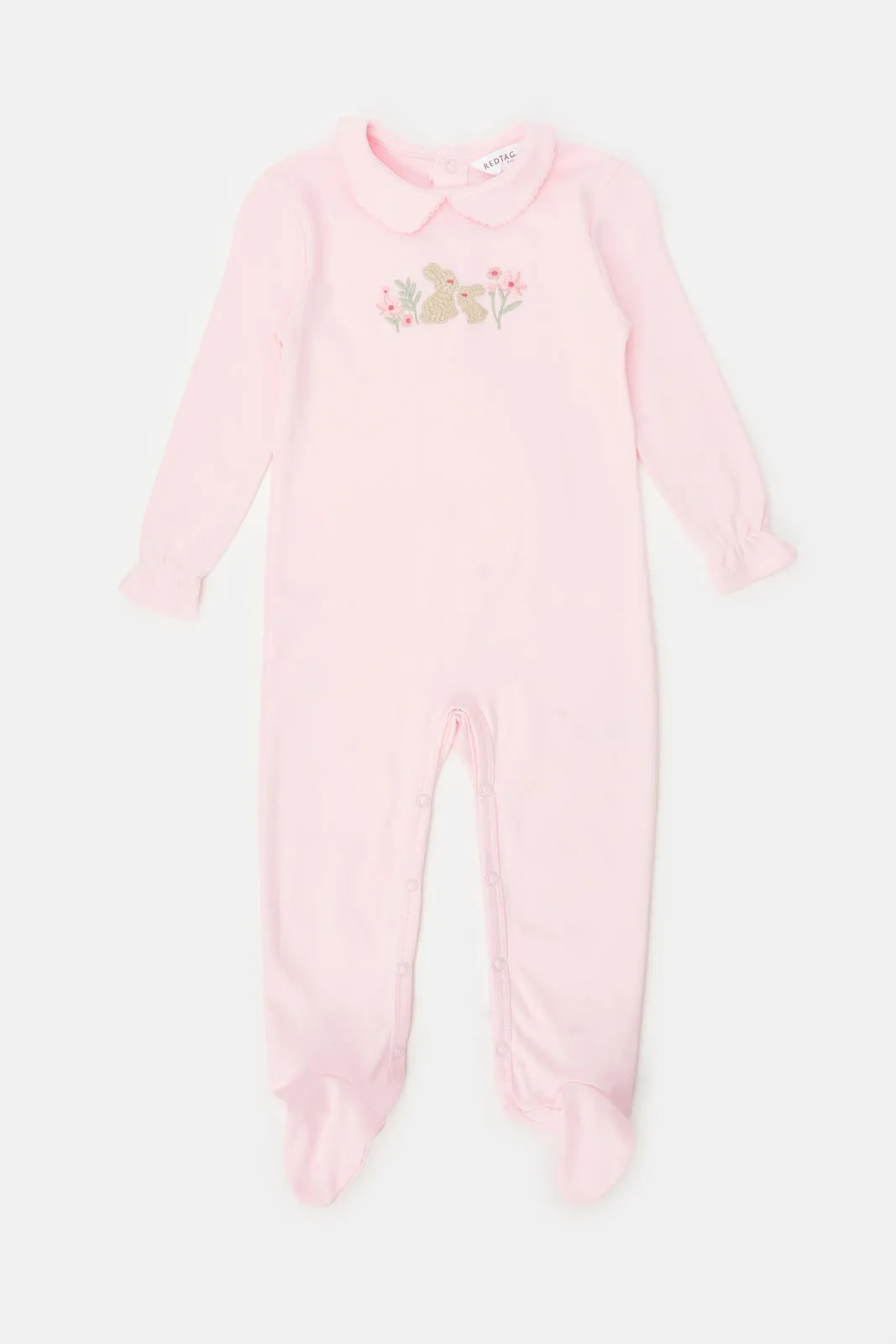 Baby Pink Embroidered Sleepsuit