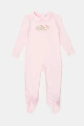 Baby Pink Embroidered Sleepsuit