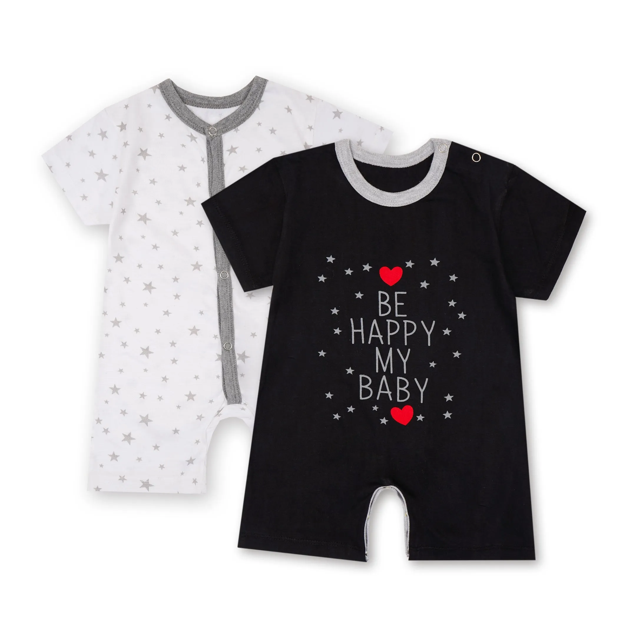 Baby Short-Leg Romper Pack Of 2 Be Happy Black & Red - Mini Charm