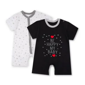 Baby Short-Leg Romper Pack Of 2 Be Happy Black & Red - Mini Charm