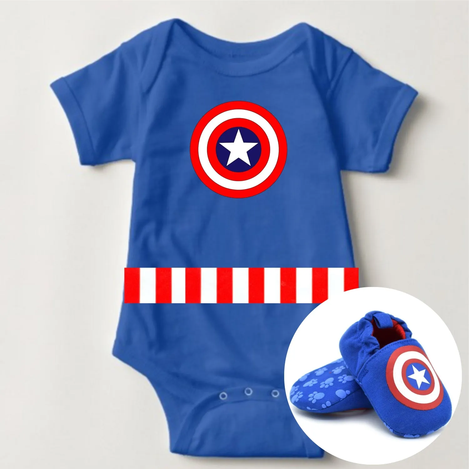 Baby Superhero Onesie with Shoe Set - Capt. America