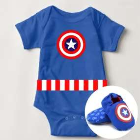 Baby Superhero Onesie with Shoe Set - Capt. America