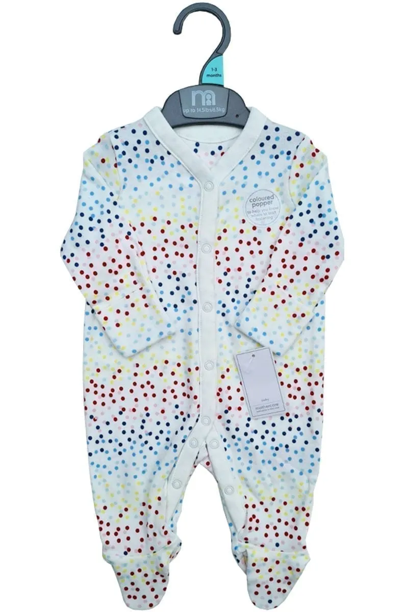 Baby Unisex Boys Girls White Spotty Cotton Babygrow