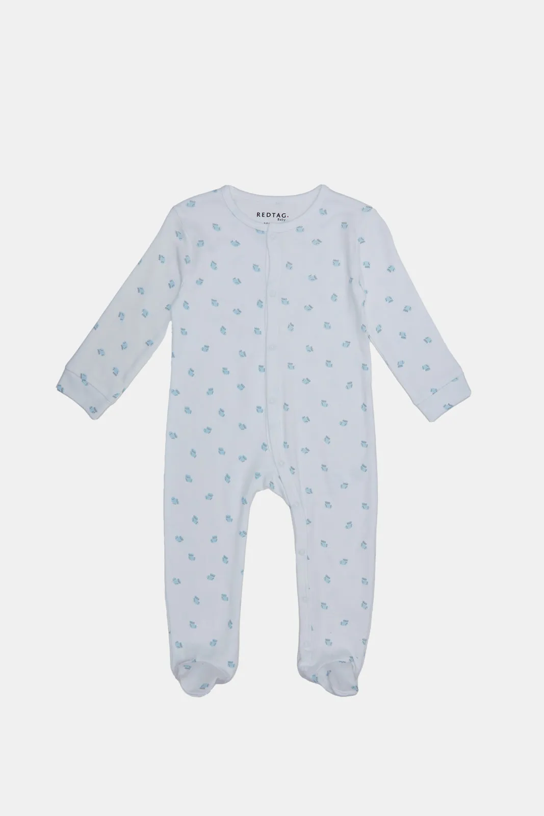 Baby White And Blue Solid And Printed Sleepsuit Set (Pack of 2)