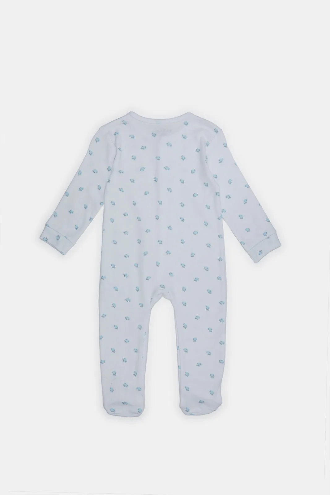 Baby White And Blue Solid And Printed Sleepsuit Set (Pack of 2)