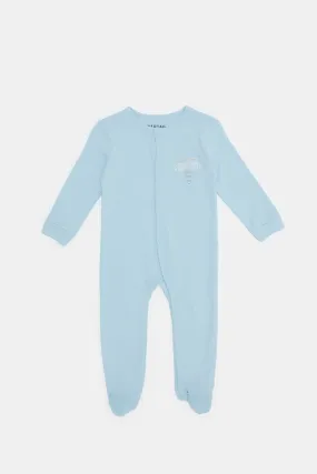 Baby White And Blue Solid And Printed Sleepsuit Set (Pack of 2)