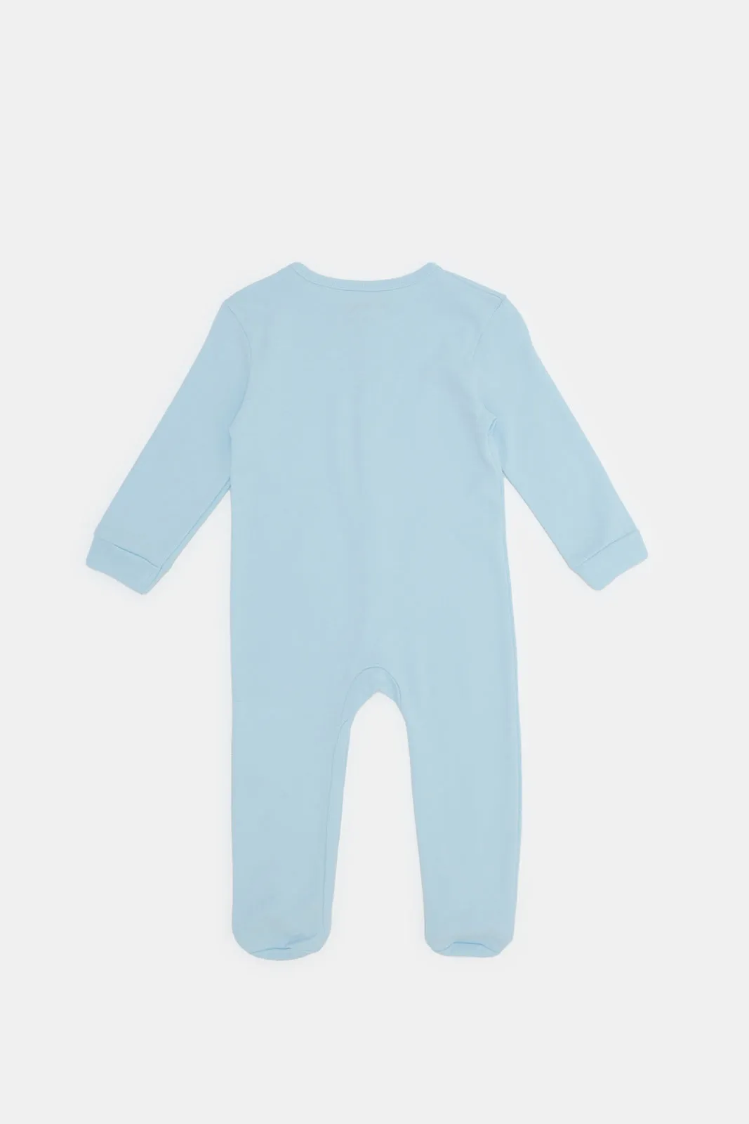 Baby White And Blue Solid And Printed Sleepsuit Set (Pack of 2)