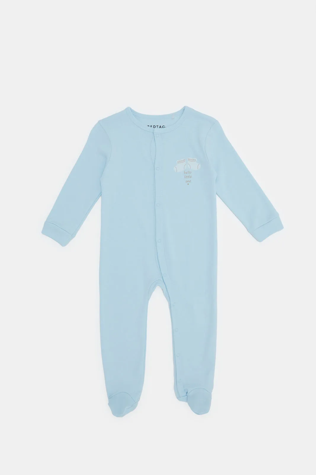 Baby White And Blue Solid And Printed Sleepsuit Set (Pack of 2)