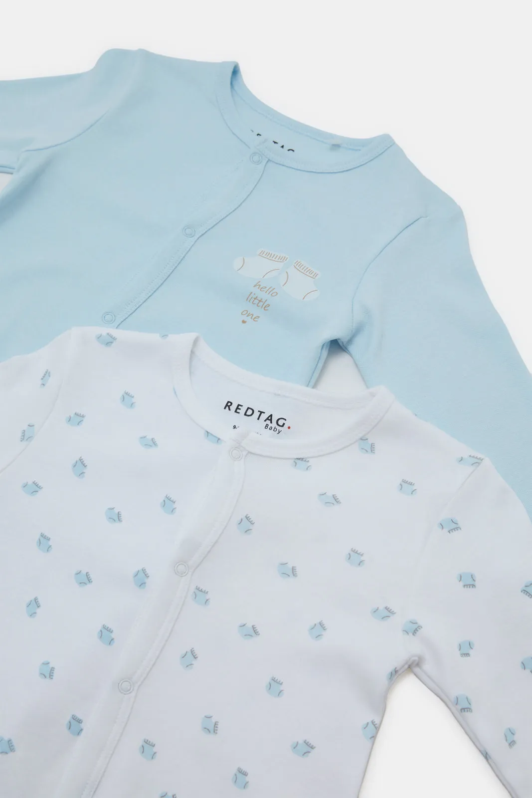 Baby White And Blue Solid And Printed Sleepsuit Set (Pack of 2)