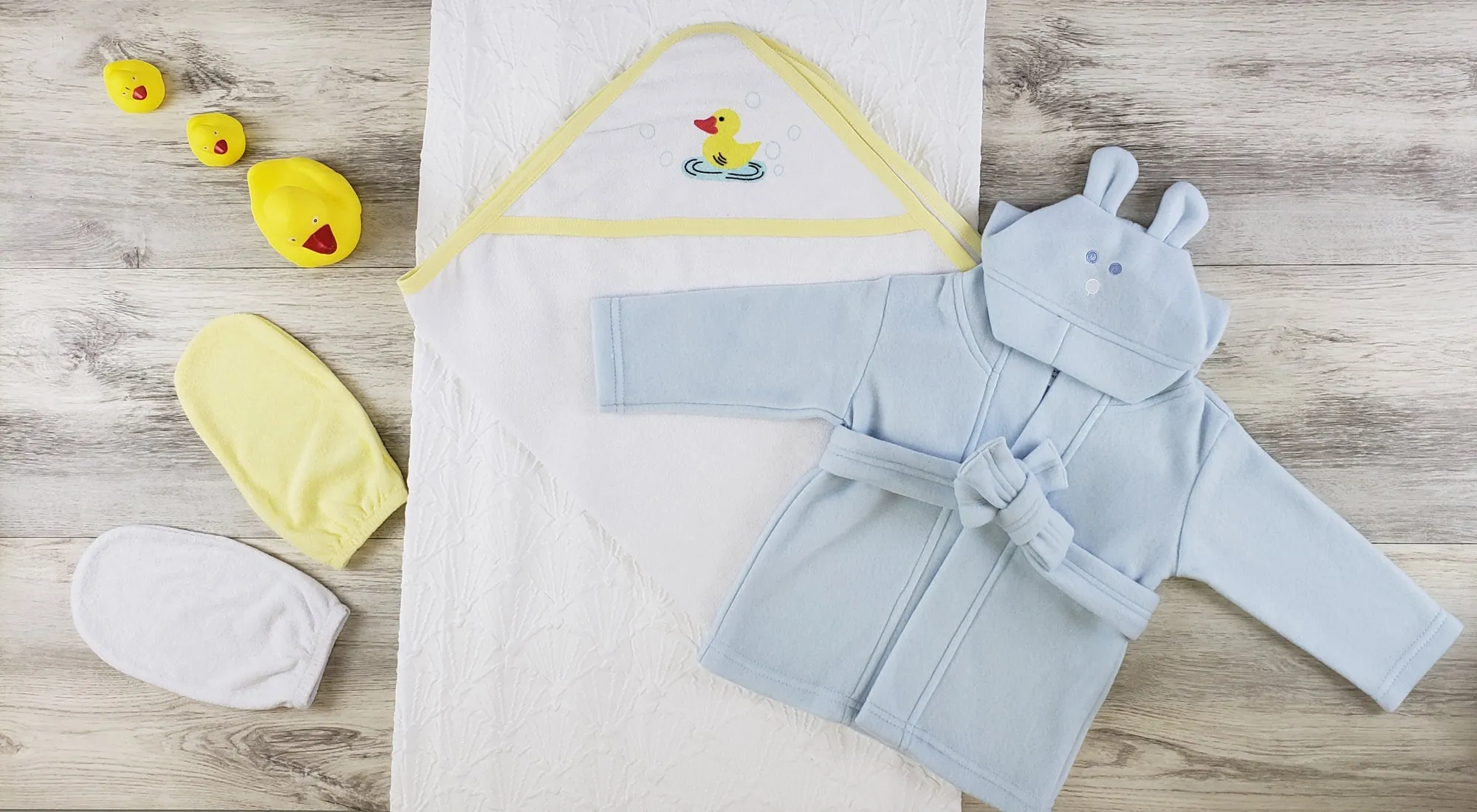 Bambini Hooded Towel, Bath Mittens and Robe