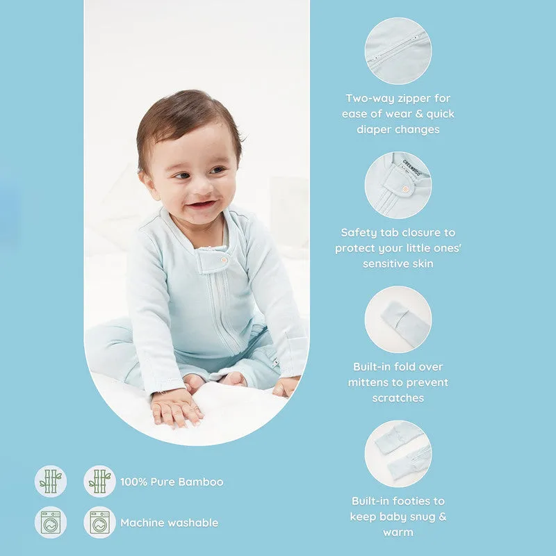 Bamboo Cotton Sleepsuit for Kids | Solid Printed | Full Sleeve | Blue