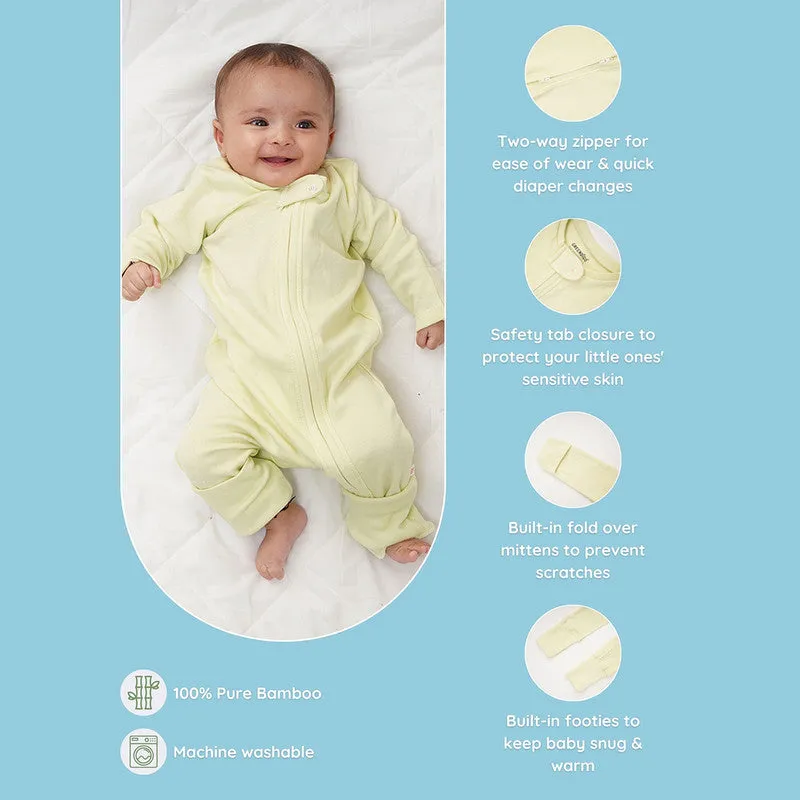 Bamboo Cotton Sleepsuit for Kids | Solid Printed | Full Sleeve | Green