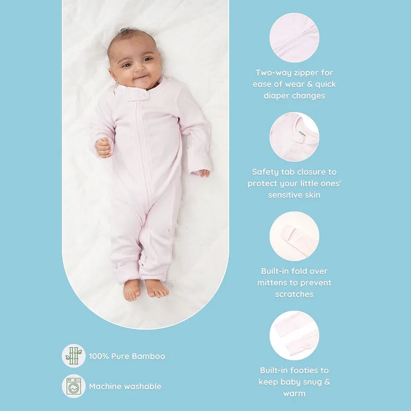 Bamboo Cotton Sleepsuit for Kids | Solid Printed | Full Sleeve | Pink