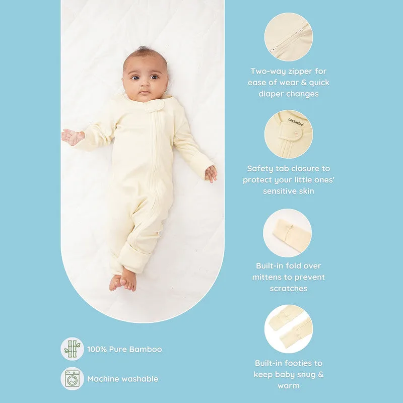 Bamboo Cotton Sleepsuit for Kids | Solid Printed | Full Sleeve | Yellow