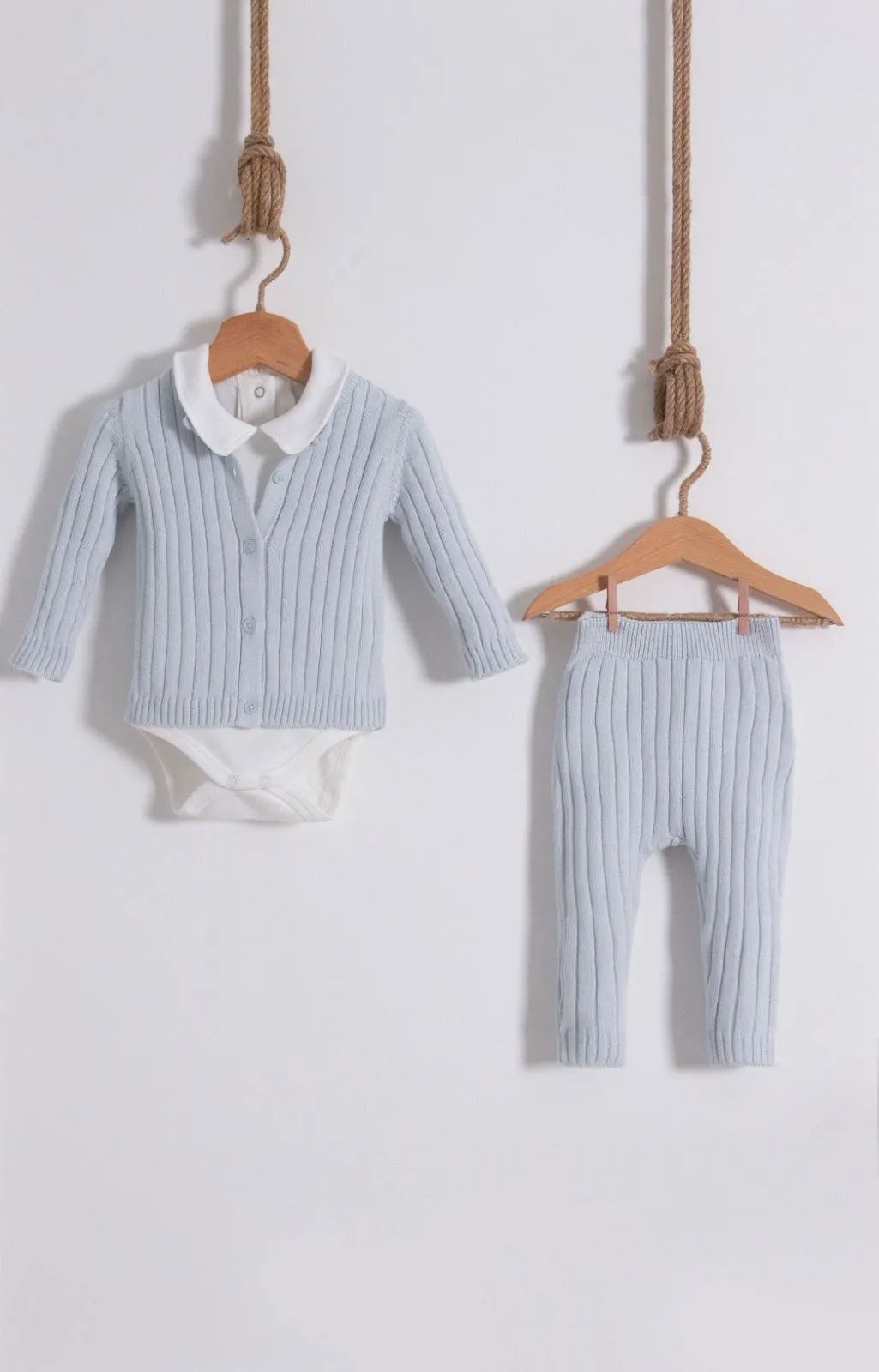 Beautiful Baby Blue Knitted  Baby 3 piece set(Jumper/Trousers/Bodysuit)