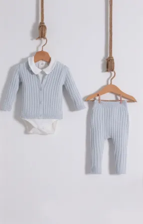 Beautiful Baby Blue Knitted  Baby 3 piece set(Jumper/Trousers/Bodysuit)