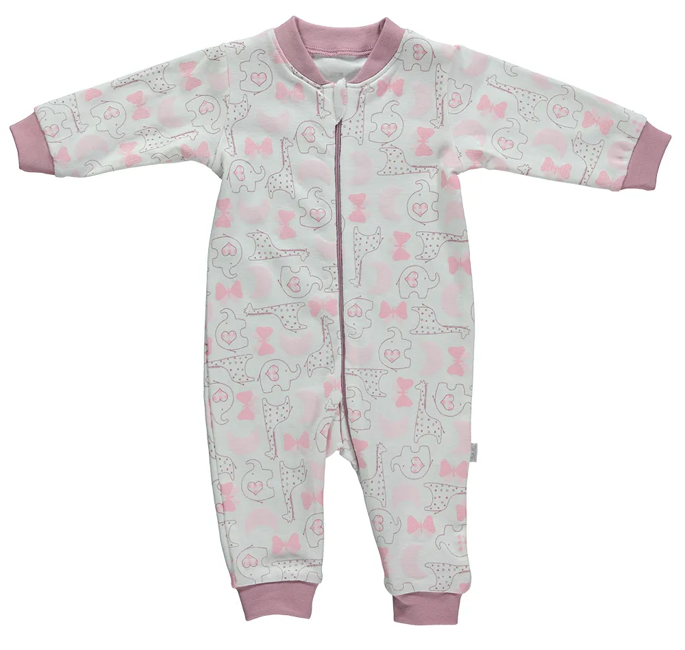Bebetto Zip Cotton Sleepsuit Giraffe Pink (0-12mths)