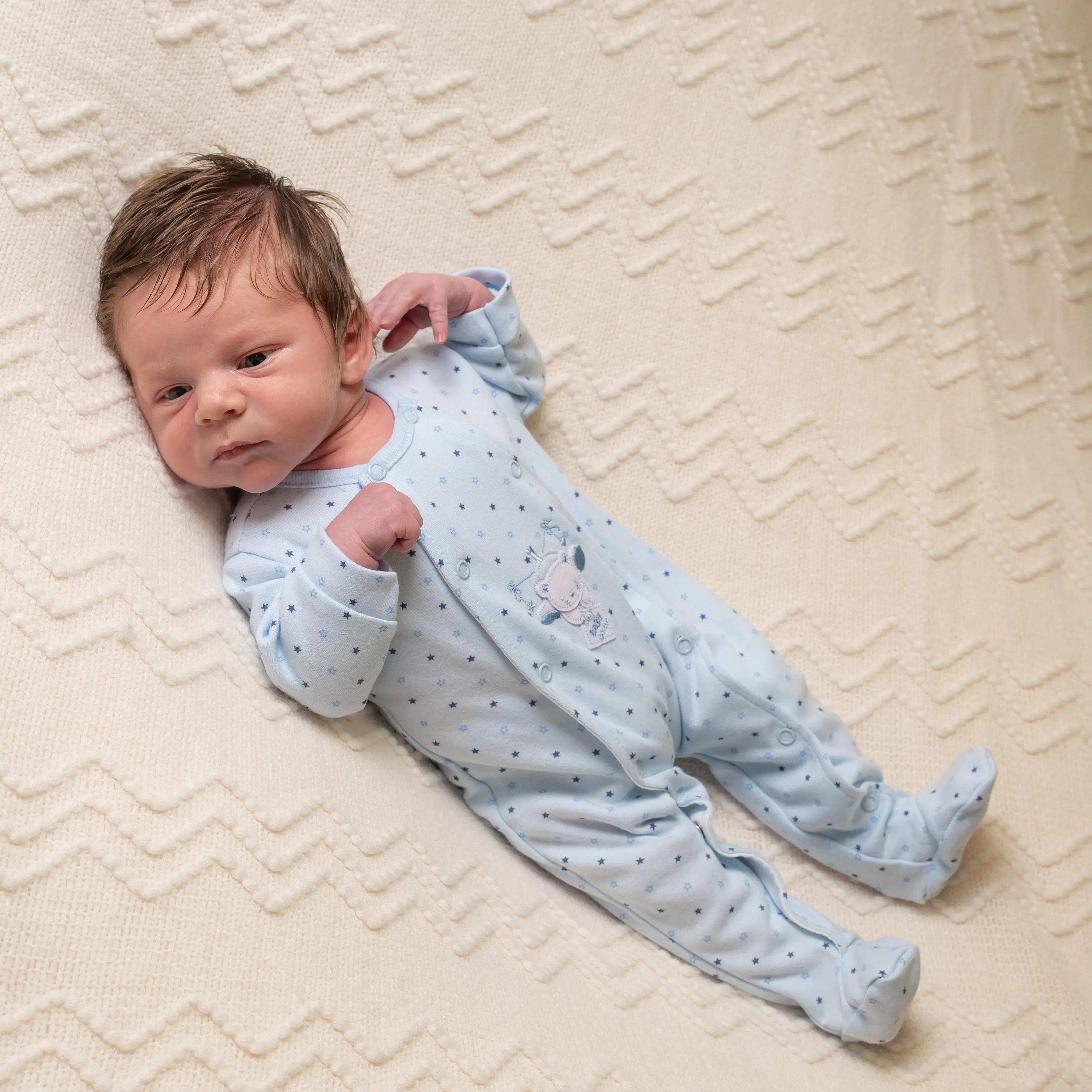 Blue 'Hanging Bear' Star Print Sleepsuit