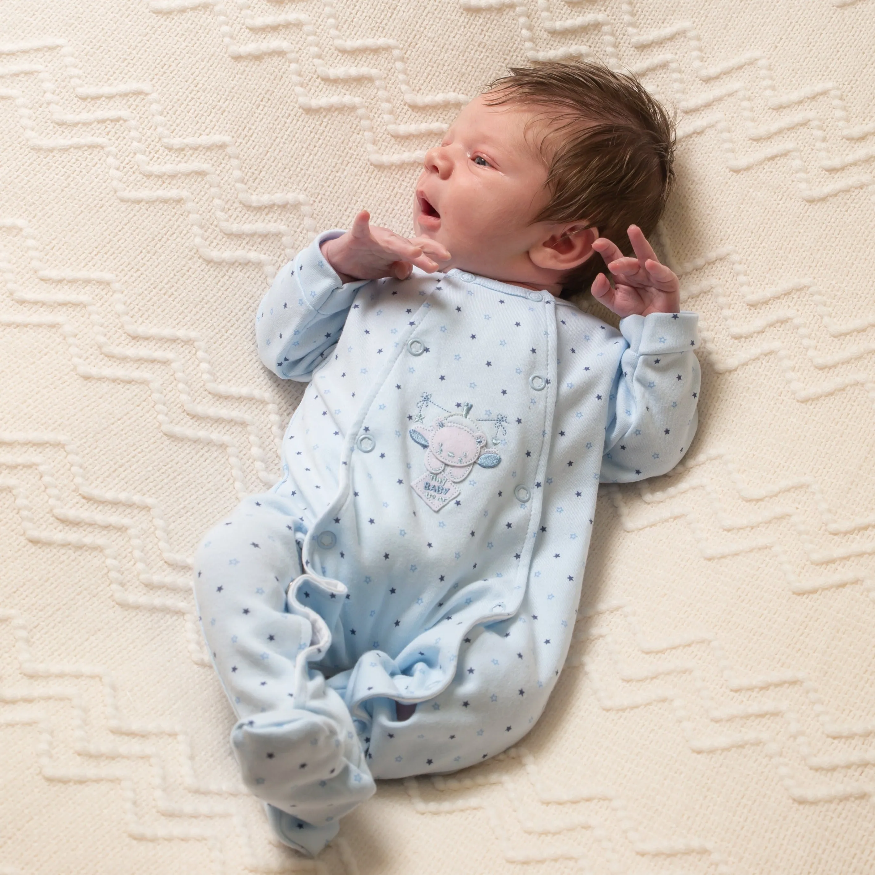 Blue 'Hanging Bear' Star Print Sleepsuit
