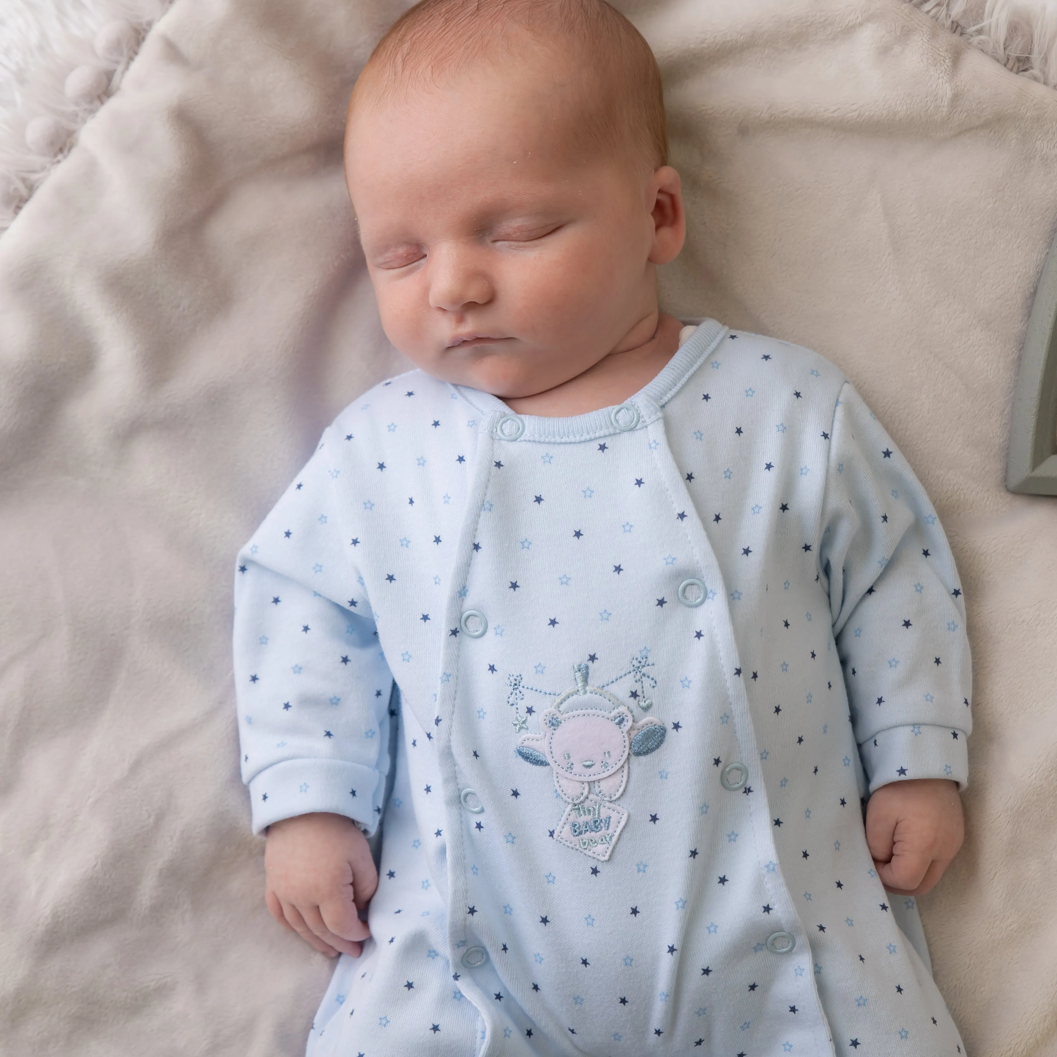 Blue 'Hanging Bear' Star Print Sleepsuit