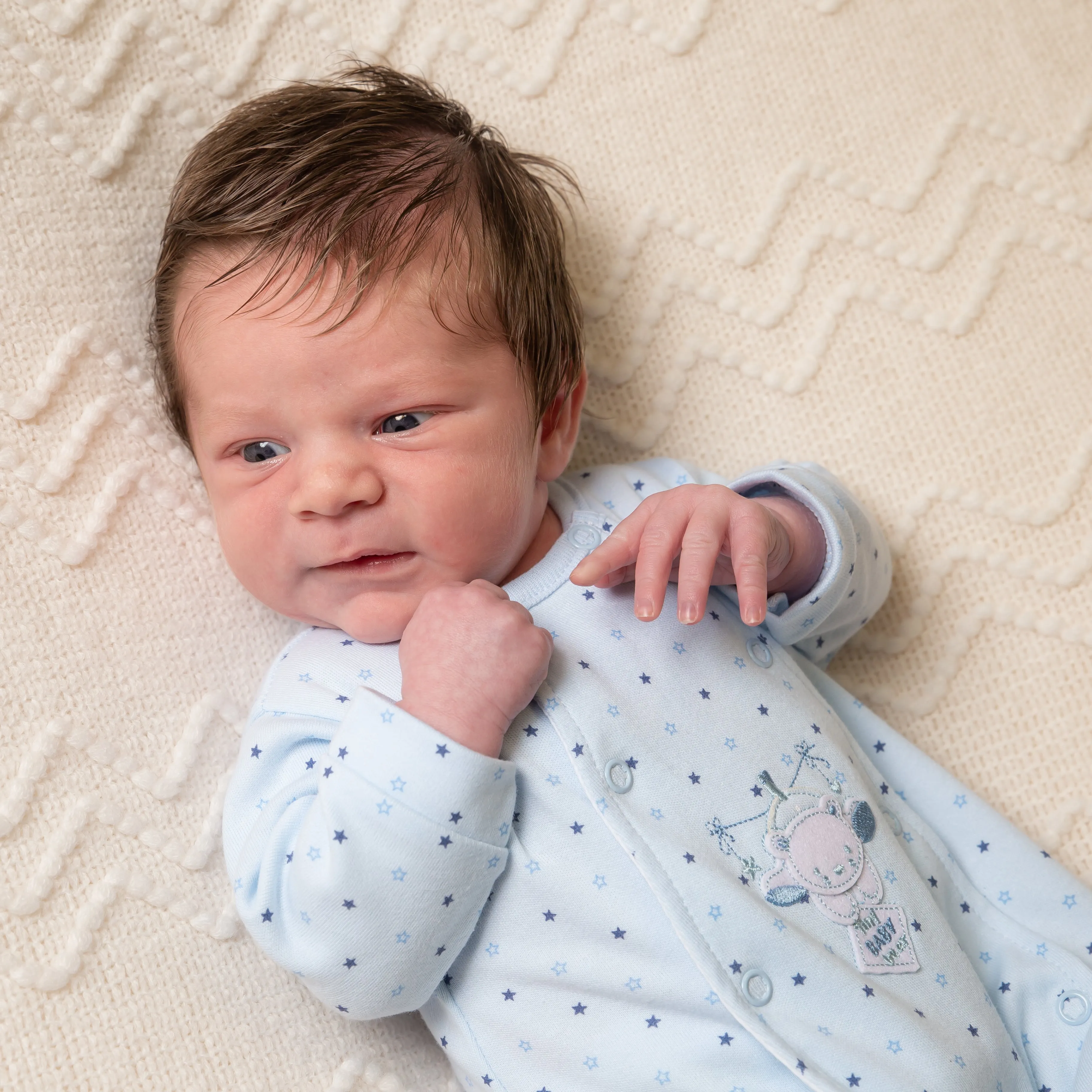 Blue 'Hanging Bear' Star Print Sleepsuit
