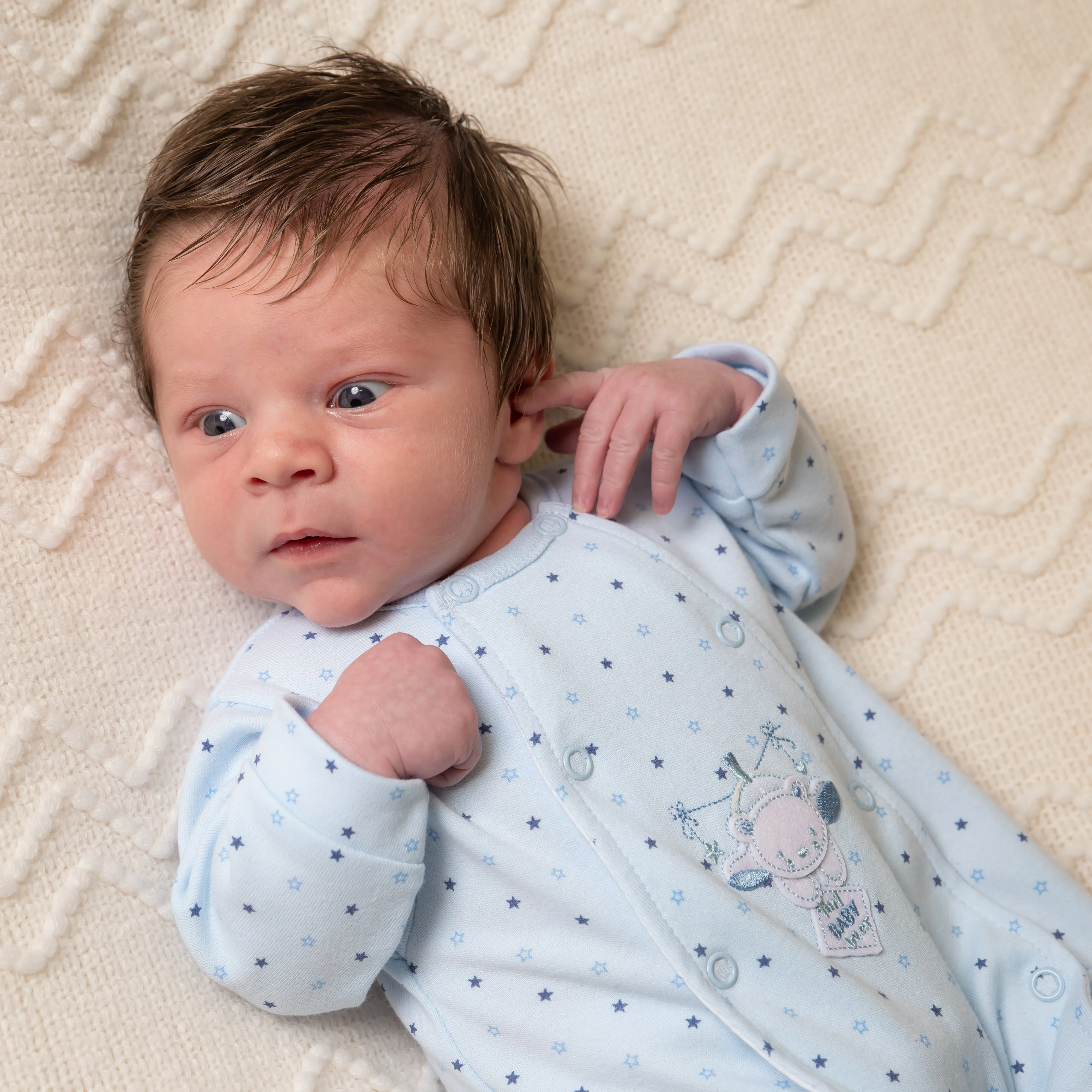 Blue 'Hanging Bear' Star Print Sleepsuit