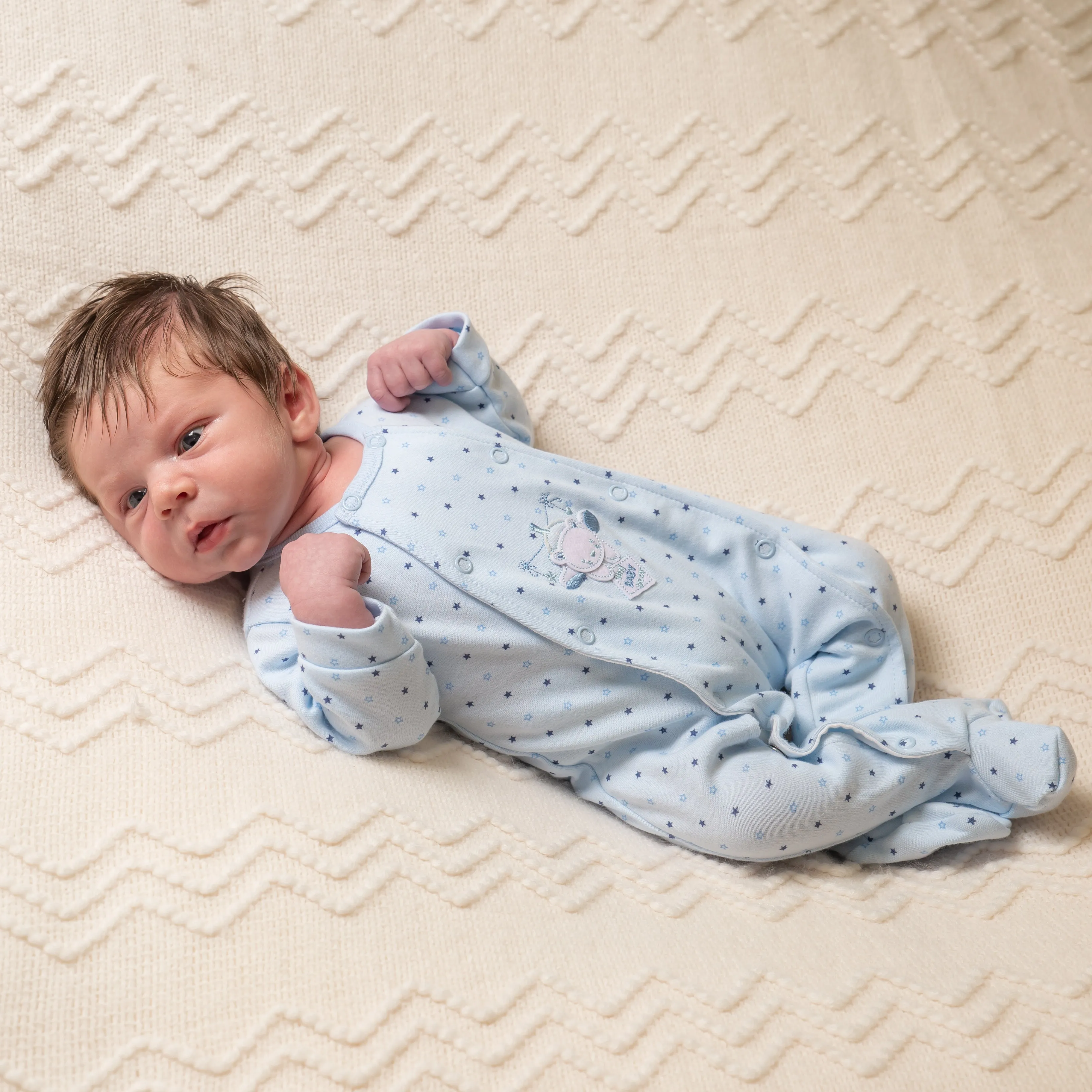 Blue 'Hanging Bear' Star Print Sleepsuit