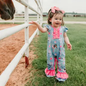 Blue Horse Floral Romper Baby (0-18m)