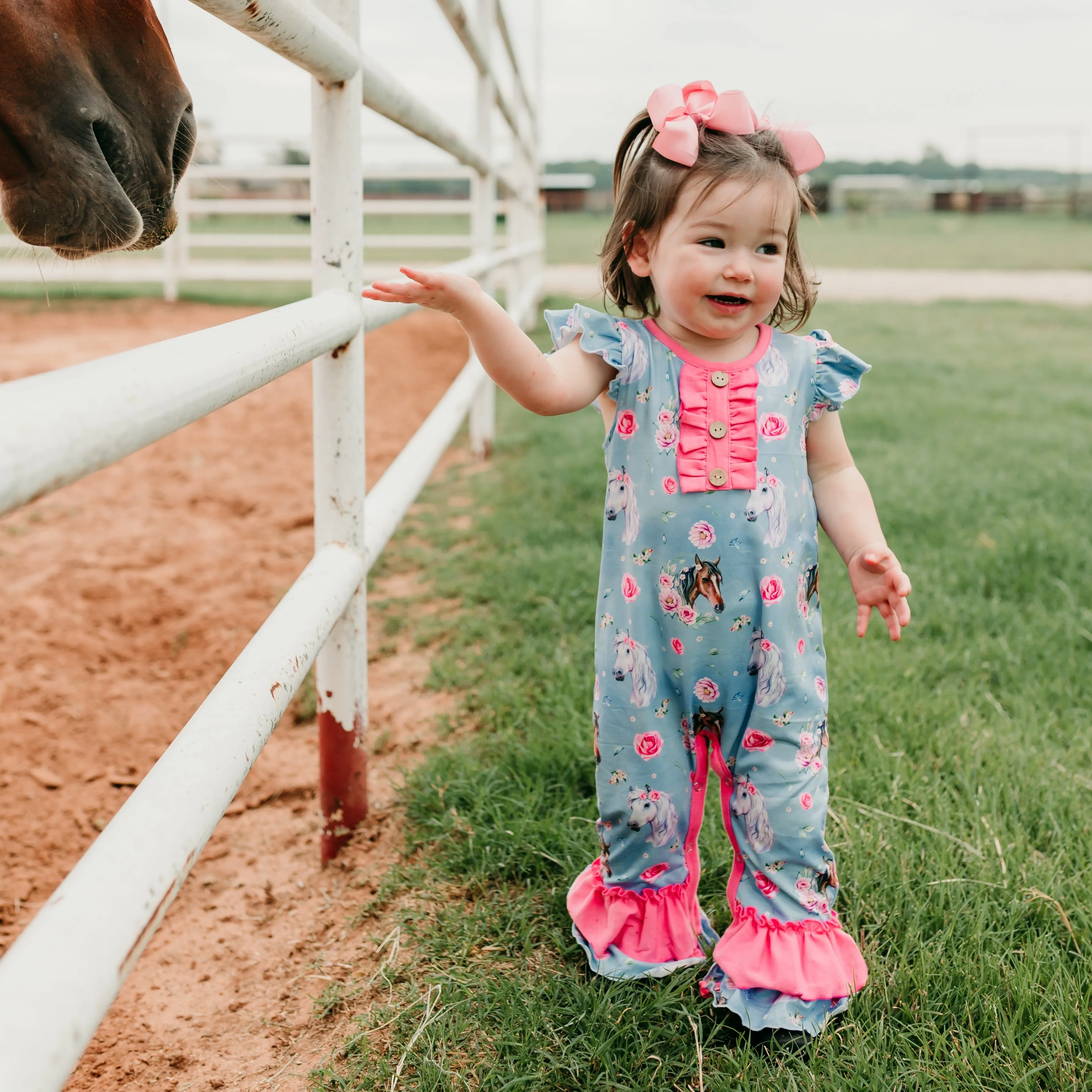 Blue Horse Floral Romper Baby (0-18m)