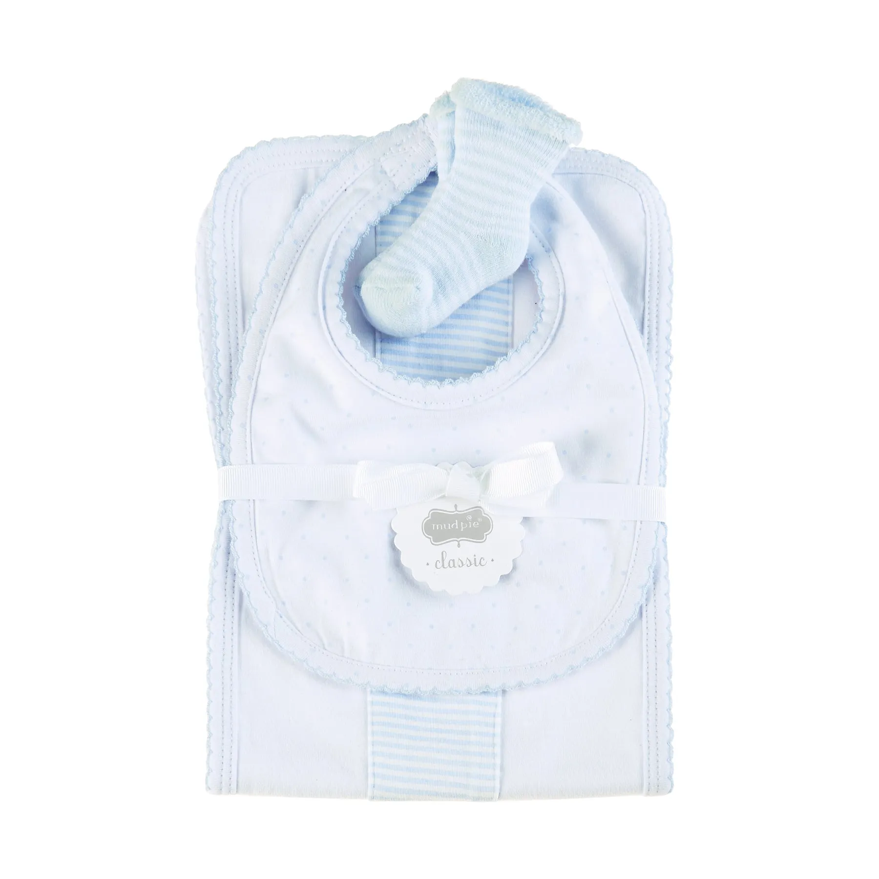 Blue Layette Boy's Newborn Burp, Bib & Sock Set