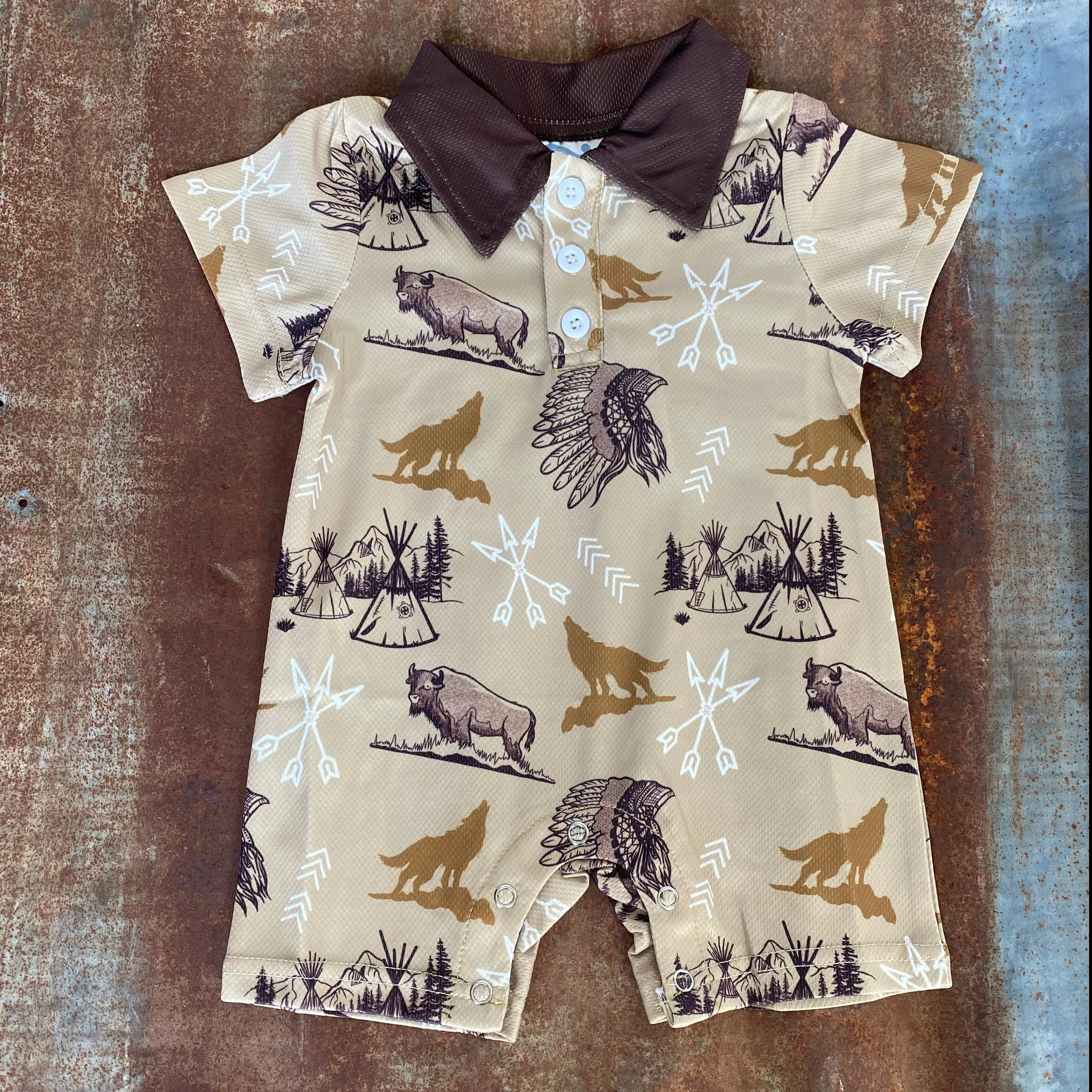 BOYS ROMPER INDIAN GREEN PRINT