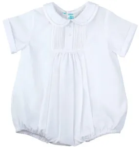 Boys White Front Tucked Romper