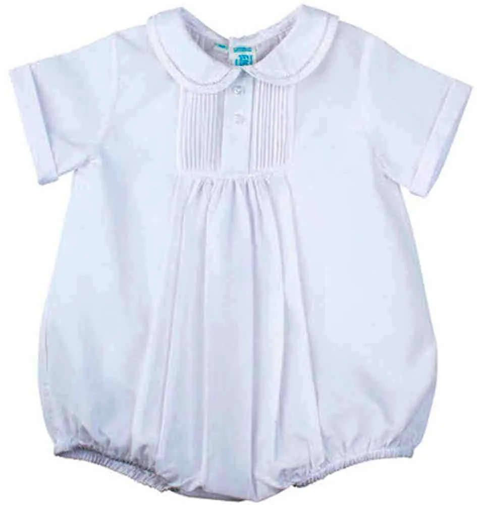 Boys White Front Tucked Romper